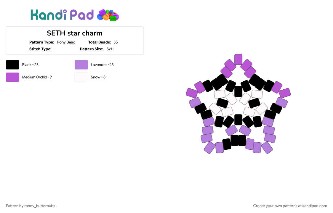 SETH star charm - Pony Bead Pattern by randy_butternubs on Kandi Pad - deltarune, deltarune chapter 5, flower, pink, purple, seth, video game