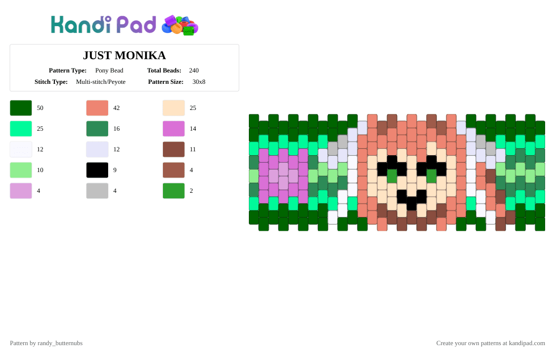 JUST MONIKA ddlc - Pony Bead Pattern by randy_butternubs on Kandi Pad - ddlc, green, just monika, monika, orange, teal