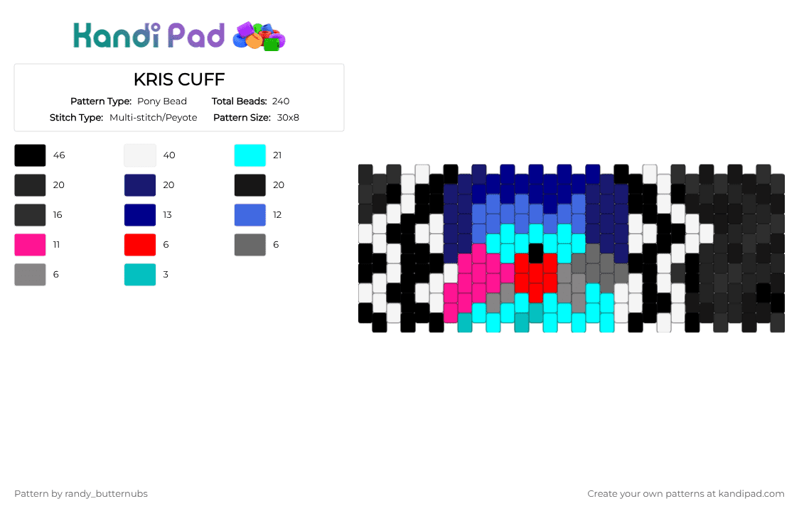 KRIS CUFF - Pony Bead Pattern by randy_butternubs on Kandi Pad - black,purple,light blue