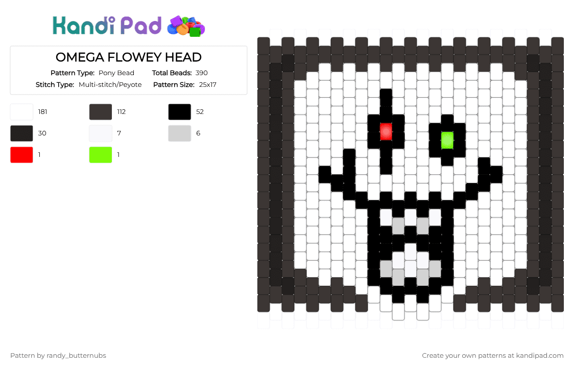 OMEGA FLOWEY HEAD - Pony Bead Pattern by randy_butternubs on Kandi Pad - white,brown,undertale
