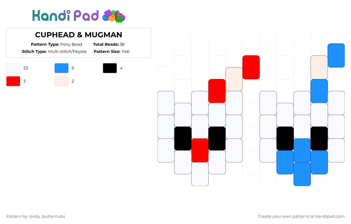 CUPHEAD & MUGMAN - Pony Bead Pattern by randy_butternubs on Kandi Pad - white,red,light blue