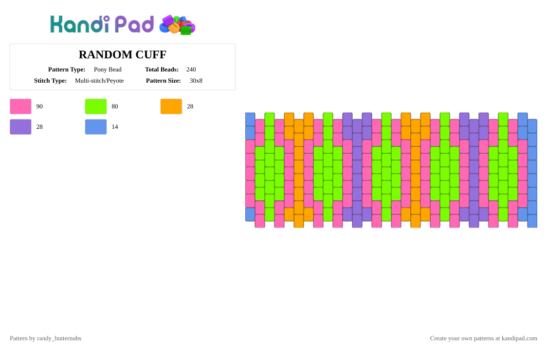 RANDOM CUFF - Pony Bead Pattern by randy_butternubs on Kandi Pad - green,pink