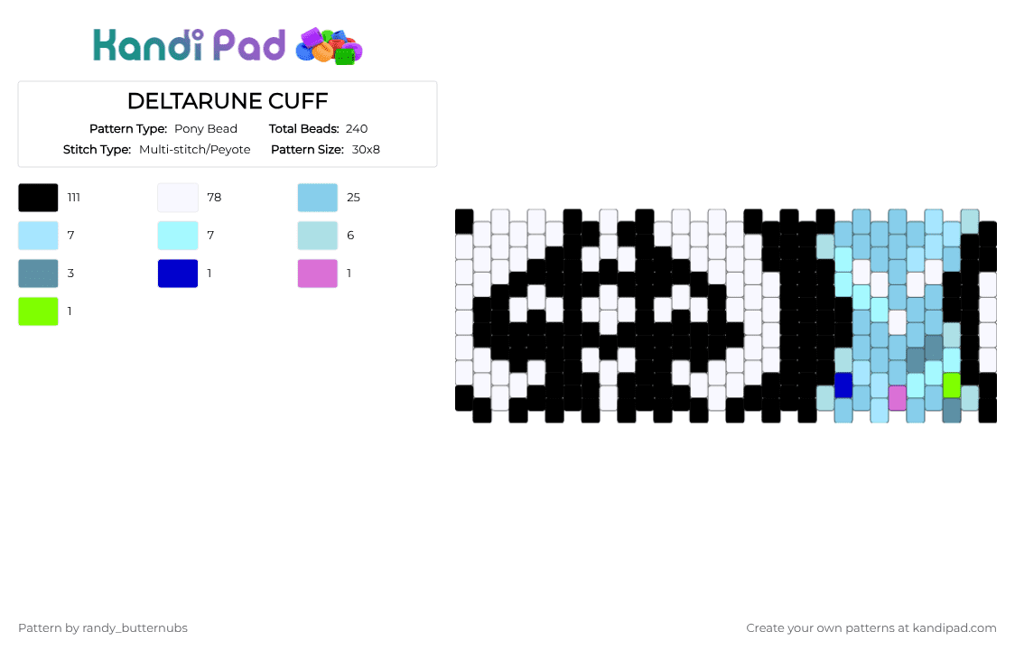 DELTARUNE CUFF - Pony Bead Pattern by randy_butternubs on Kandi Pad - black,white,light blue