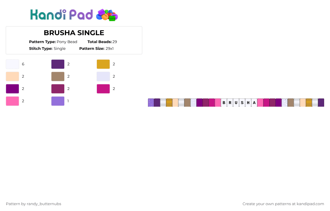 BRUSHA SINGLE - Pony Bead Pattern by randy_butternubs on Kandi Pad - pink,dandys world,brusha,dw,roblox