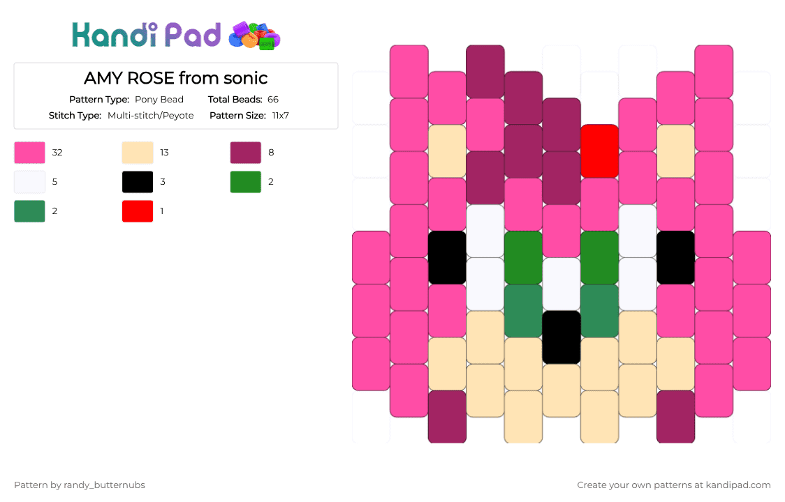 AMY ROSE from sonic - Pony Bead Pattern by randy_butternubs on Kandi Pad - pink