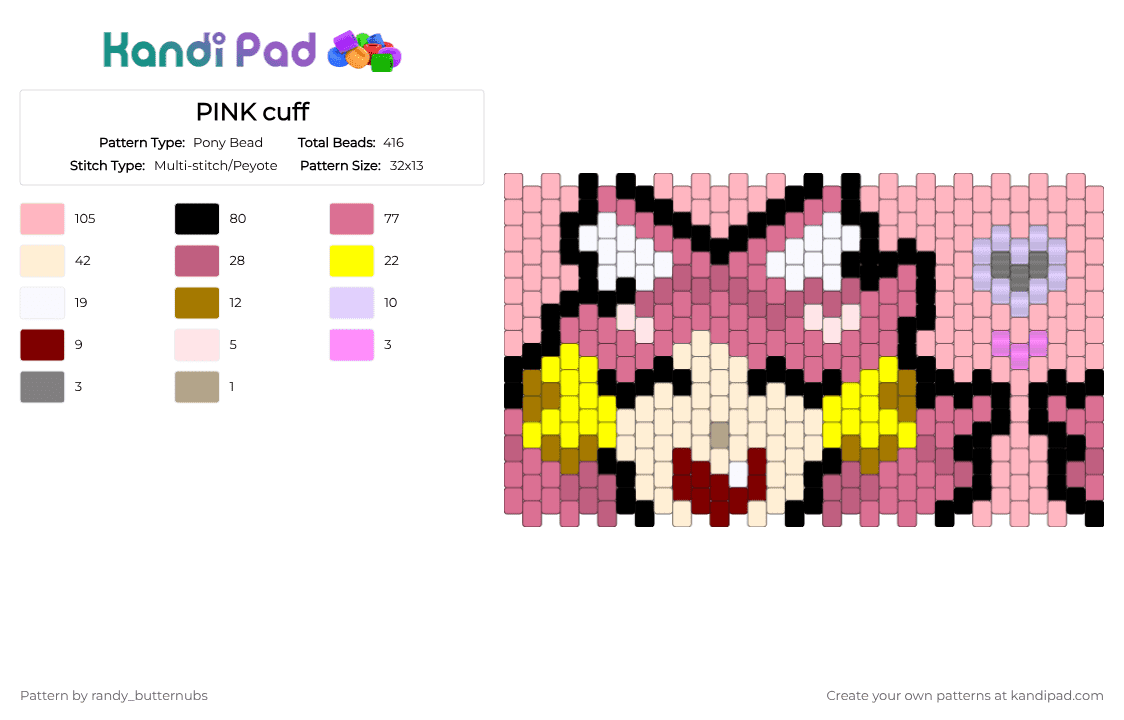 PINK cuff - Pony Bead Pattern by randy_butternubs on Kandi Pad - chapter 5, deltarune, mad mew mew, pink