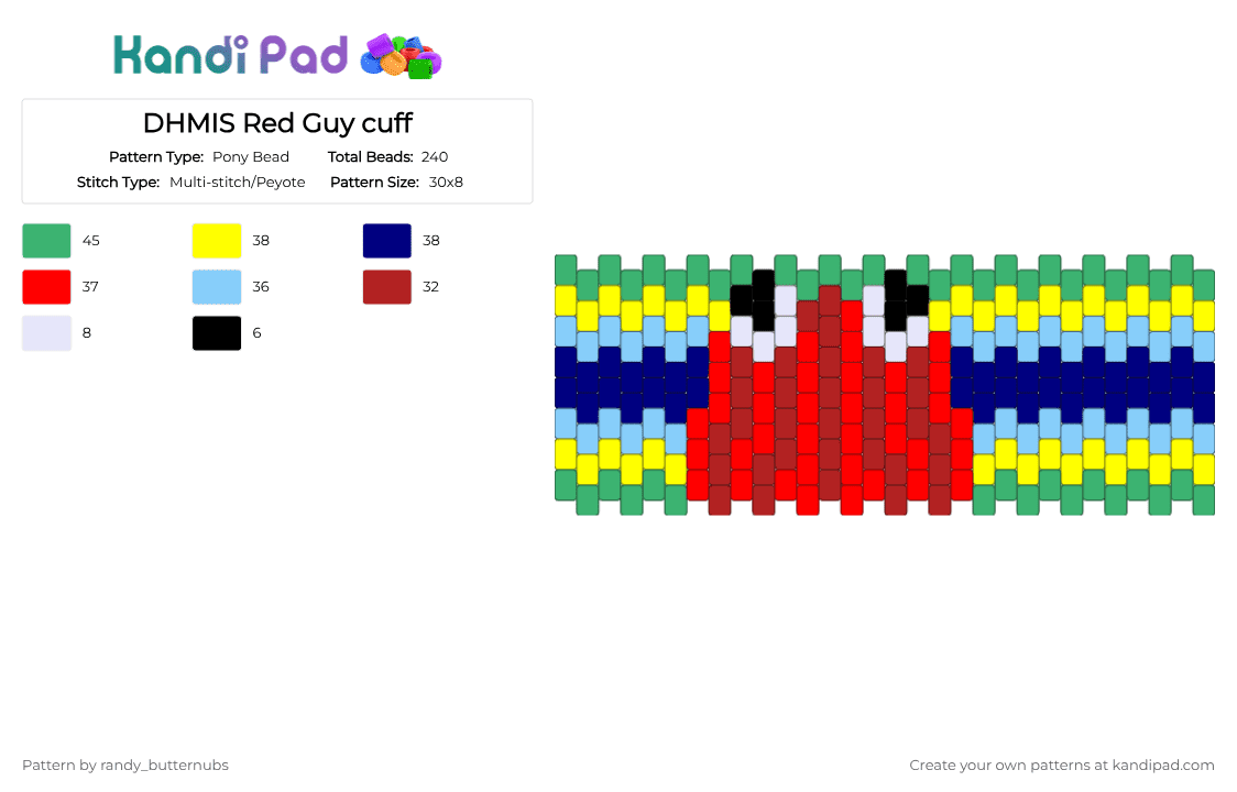 DHMIS Red Guy cuff - Pony Bead Pattern by randy_butternubs on Kandi Pad - green, red