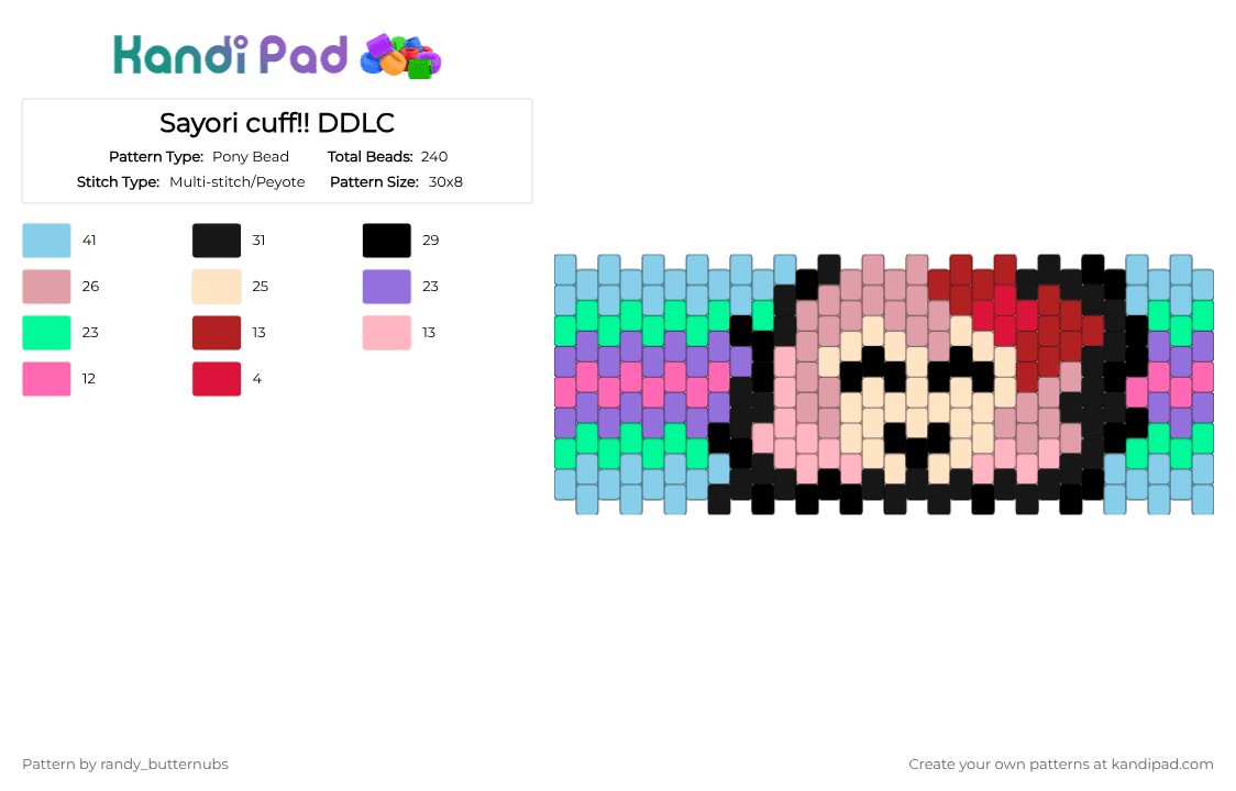 Sayori cuff!! DDLC - Pony Bead Pattern by randy_butternubs on Kandi Pad - ddlc, doki doki literature club, light blue, pink, sayori