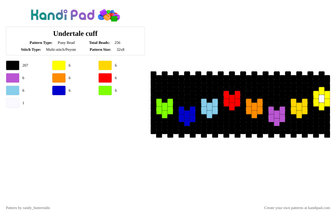 Undertale cuff - Pony Bead Pattern by randy_butternubs on Kandi Pad - black, undertale, yellow
