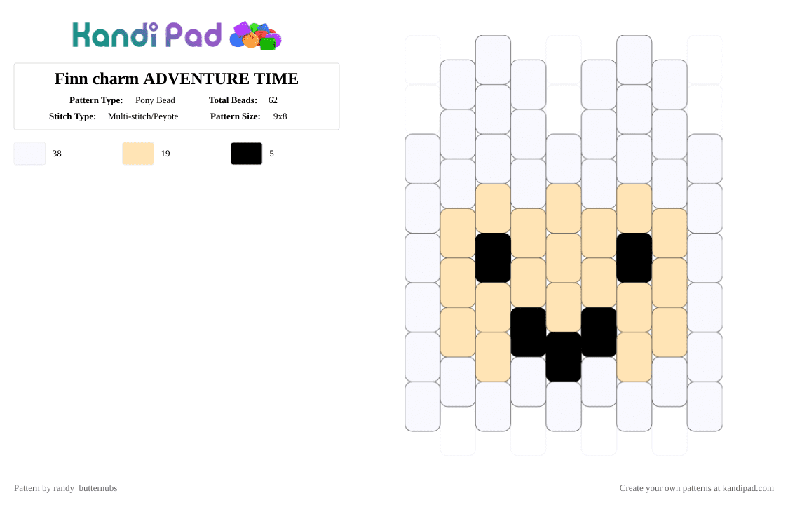 Finn charm ADVENTURE TIME - Pony Bead Pattern by randy_butternubs on Kandi Pad - white,beige