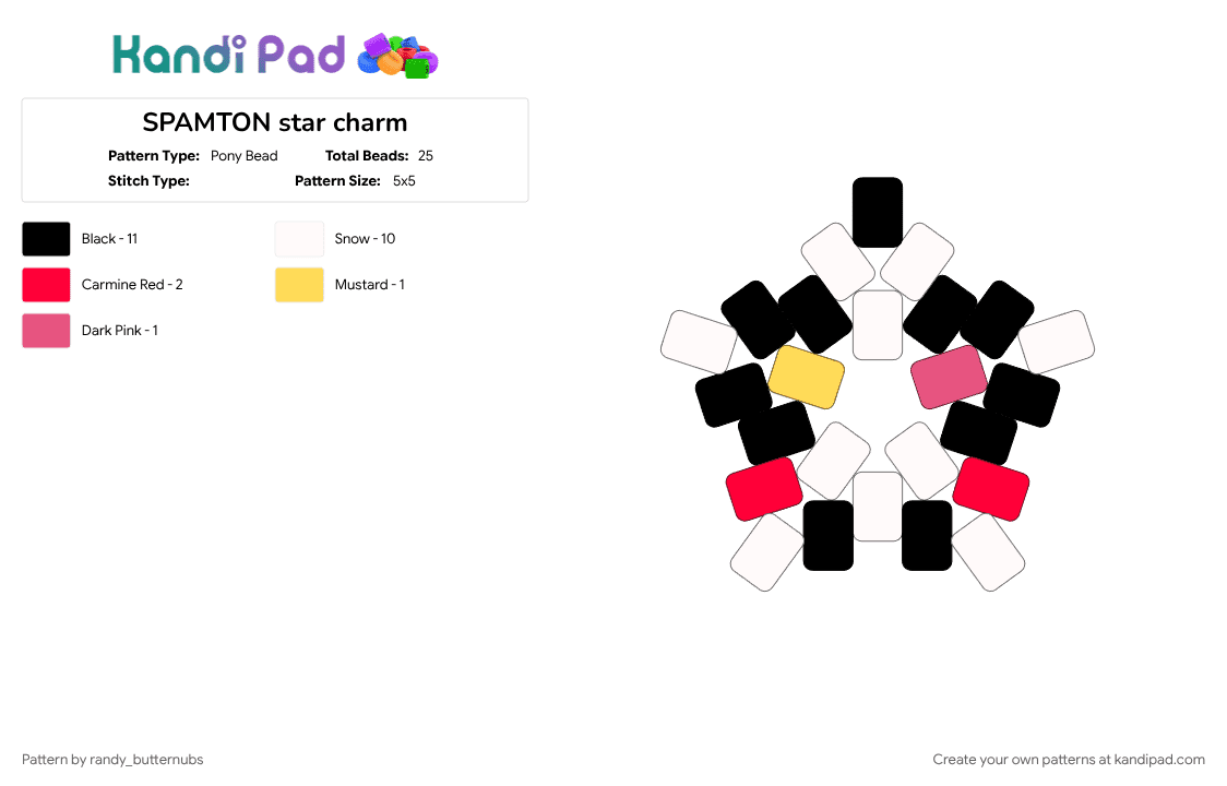 SPAMTON star charm - Pony Bead Pattern by randy_butternubs on Kandi Pad - deltarune, red, spamton, video game, white