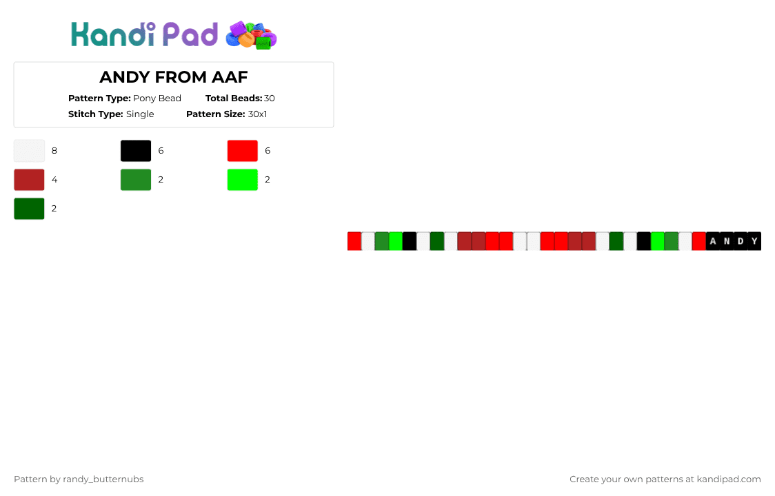 ANDY FROM AAF Pony Bead Pattern - Kandi Pad | Kandi Patterns, Fuse Bead ...