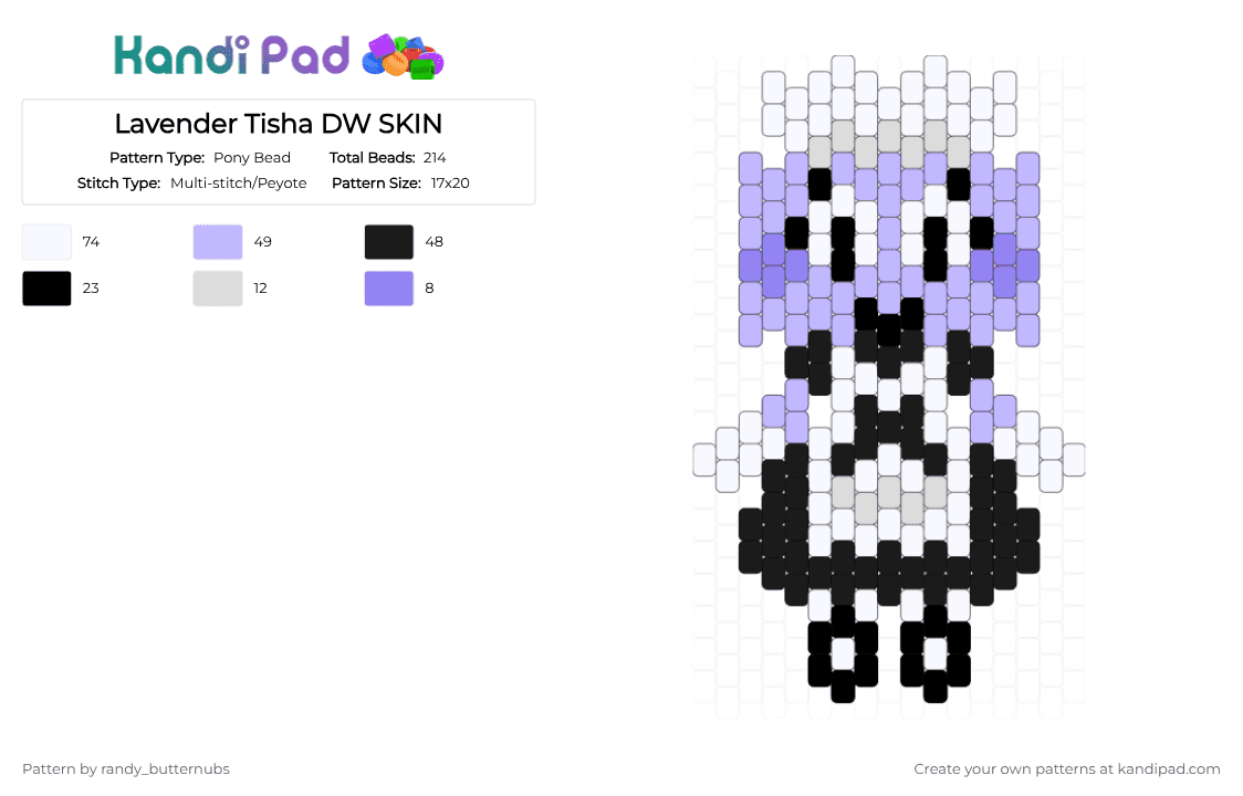 Lavender Tisha DW SKIN - Pony Bead Pattern by randy_butternubs on Kandi Pad - white,pink,dw,dandys world,roblox,tisha