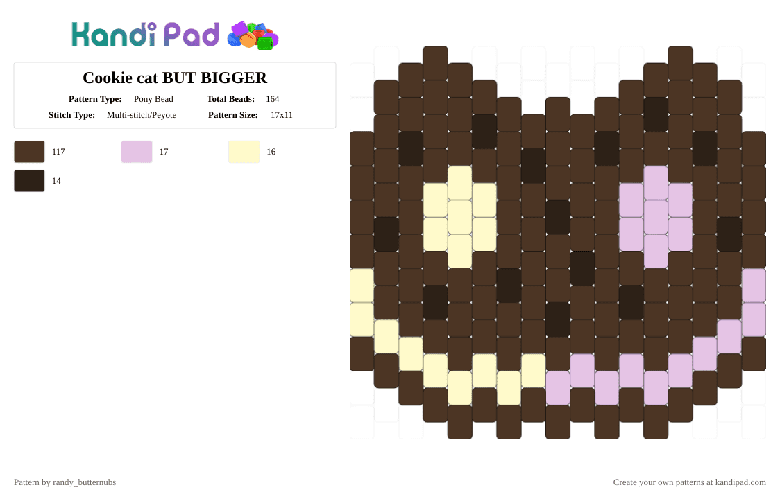 Cookie cat BUT BIGGER - Pony Bead Pattern by randy_butternubs on Kandi Pad - brown