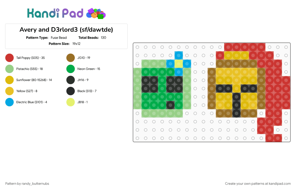 Avery and D3rlord3 (sf/dawtde) - Fuse Bead Pattern by randy_butternubs on Kandi Pad - averythemayo, d3rlord3, dawtde, minecraft, red, searching for a world, sfawtde, tan, teal, yellow