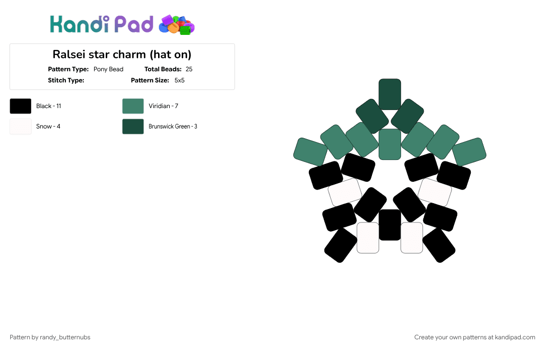 Ralsei star charm (hat on) - Pony Bead Pattern by randy_butternubs on Kandi Pad - deltarune, ralsei, teal, video game, white