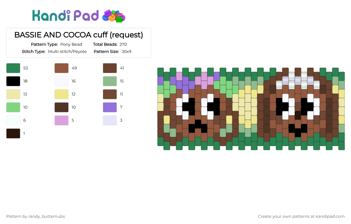 BASSIE AND COCOA cuff (request) - Pony Bead Pattern by randy_butternubs on Kandi Pad - tan,brown,green