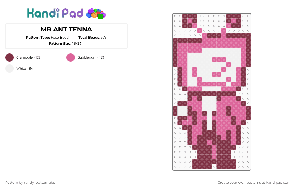MR ANT TENNA - Fuse Bead Pattern by randy_butternubs on Kandi Pad - brown,pink,deltarune,video game,tv,gameshow