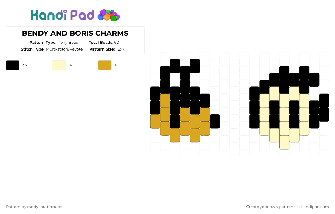 BENDY AND BORIS CHARMS - Pony Bead Pattern by randy_butternubs on Kandi Pad - yellow,orange,bendy and the ink machine,indie game,bendy,boris,bendy and boris