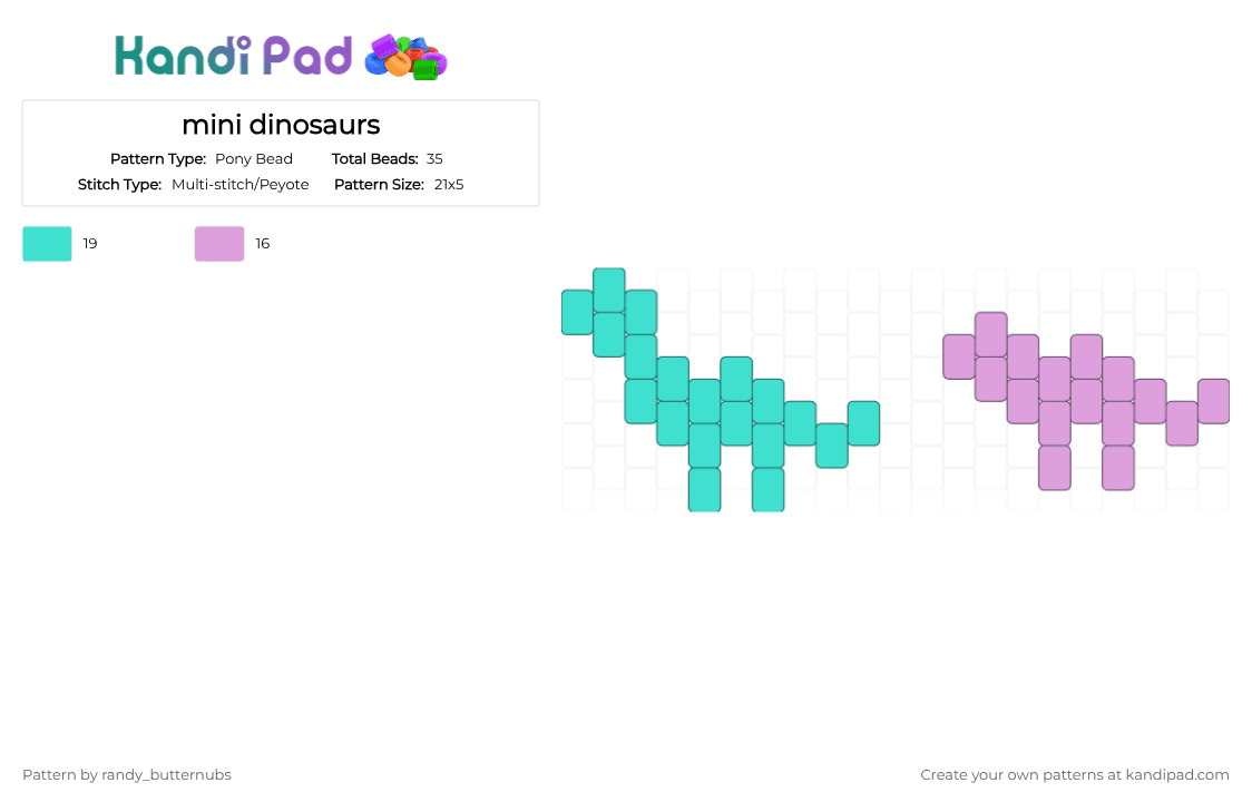mini dinosaurs - Pony Bead Pattern by randy_butternubs on Kandi Pad - light blue,pink