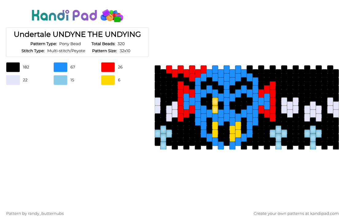 Undertale UNDYNE THE UNDYING - Pony Bead Pattern by randy_butternubs on Kandi Pad - black,light blue,undertale,undyne,undyne the undying