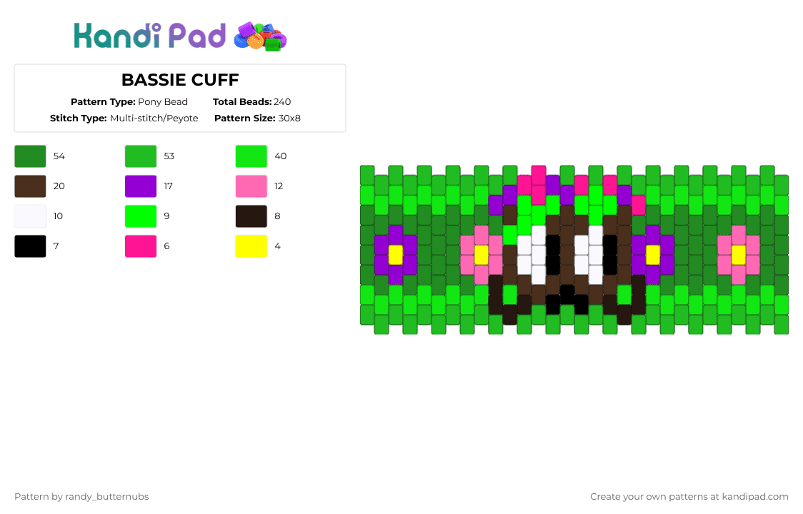 BASSIE CUFF - Pony Bead Pattern by randy_butternubs on Kandi Pad - green,dandys world,bassie,holiday