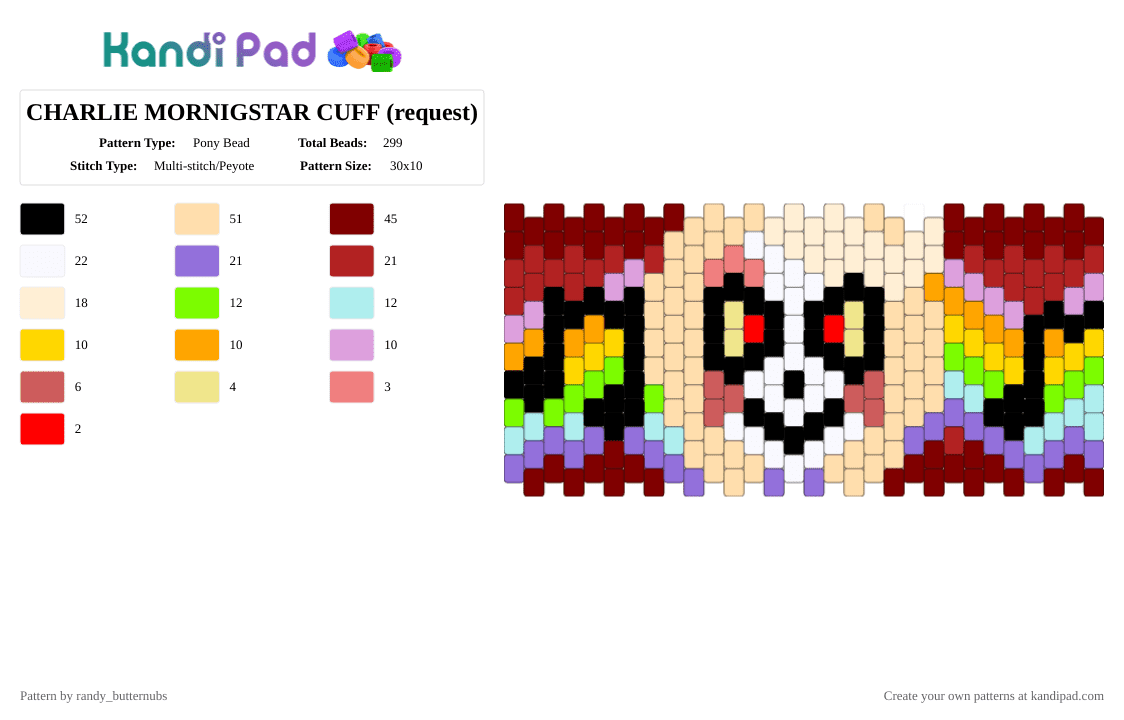 CHARLIE MORNIGSTAR CUFF (request) - Pony Bead Pattern by randy_butternubs on Kandi Pad - red,beige,brown