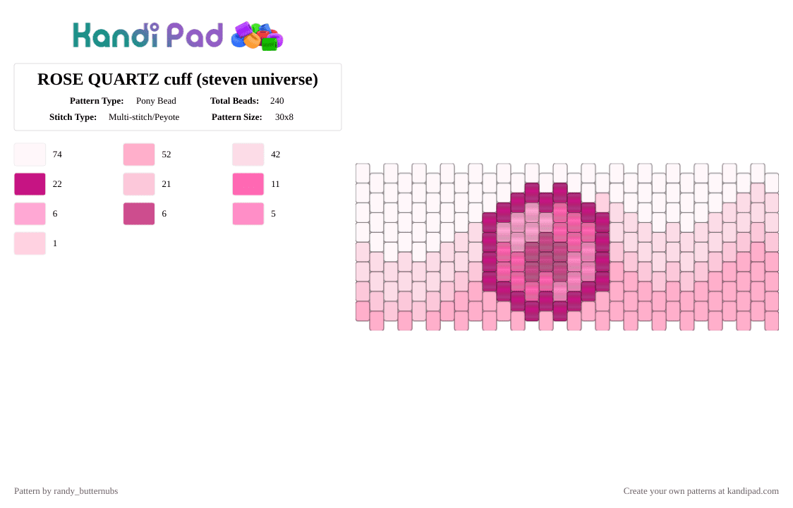 ROSE QUARTZ cuff (steven universe) - Pony Bead Pattern by randy_butternubs on Kandi Pad - white,pink,steven universe