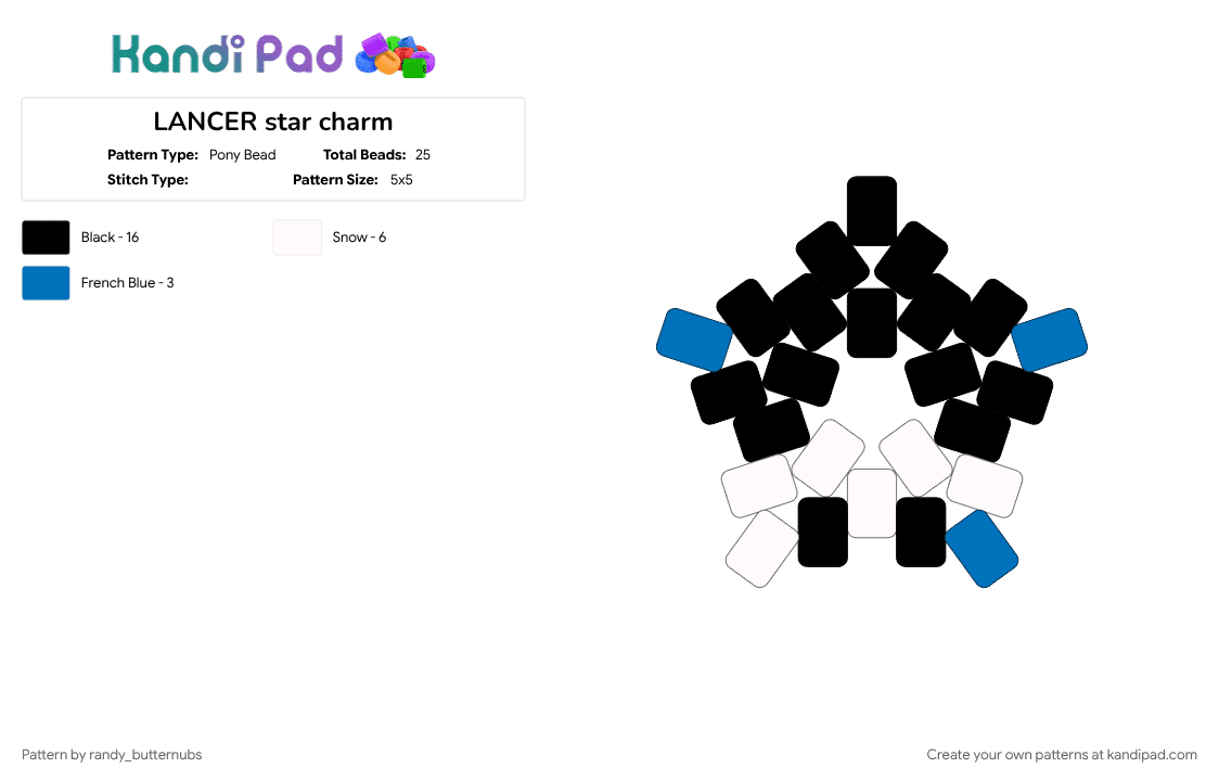 LANCER star charm - Pony Bead Pattern by randy_butternubs on Kandi Pad - black, blue, deltarune, lancer, video game, white