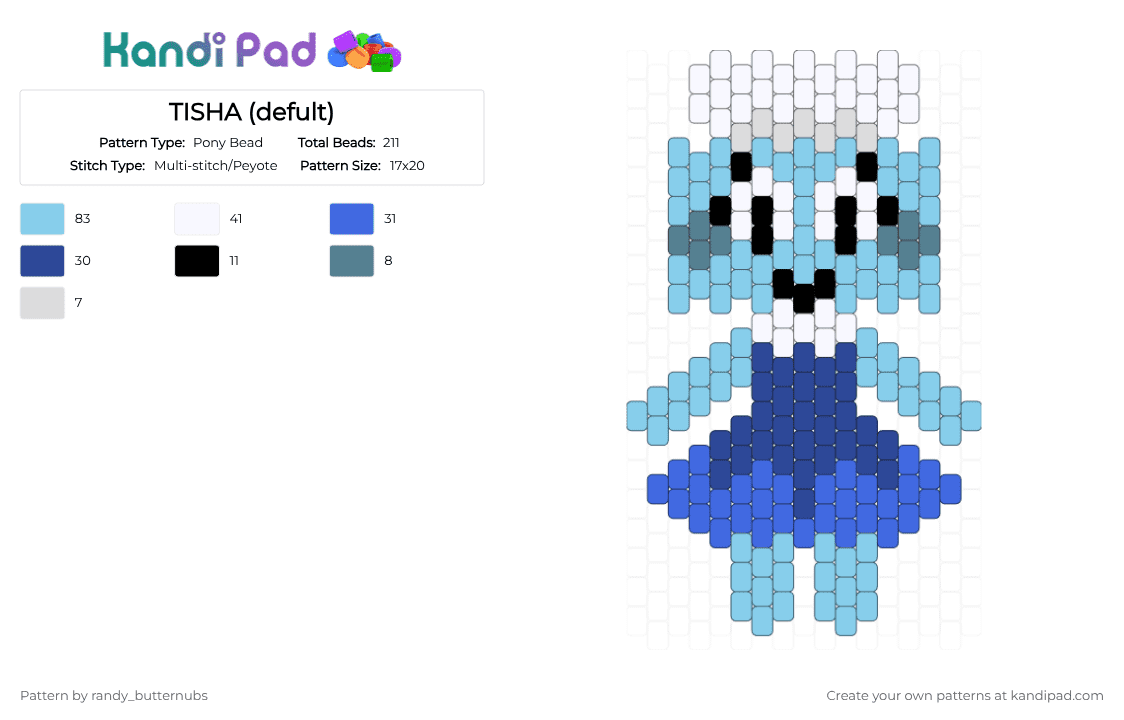 TISHA (defult) - Pony Bead Pattern by randy_butternubs on Kandi Pad - light blue,blue,dw,dandys world,roblox,tisha