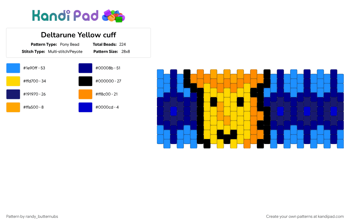 Deltarune Yellow cuff - Pony Bead Pattern by randy_butternubs on Kandi Pad - blue, chapter 5, light blue, purple, yellow