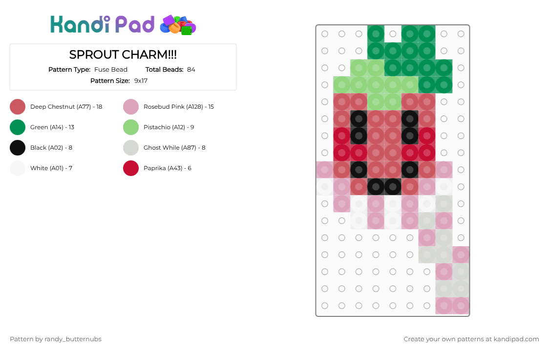 SPROUT CHARM!!! - Fuse Bead Pattern by randy_butternubs on Kandi Pad - green,red,dw,dandys world,sprout