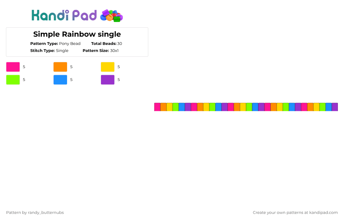 Simple Rainbow single - Pony Bead Pattern by randy_butternubs on Kandi Pad - orange,green,purple,colorful