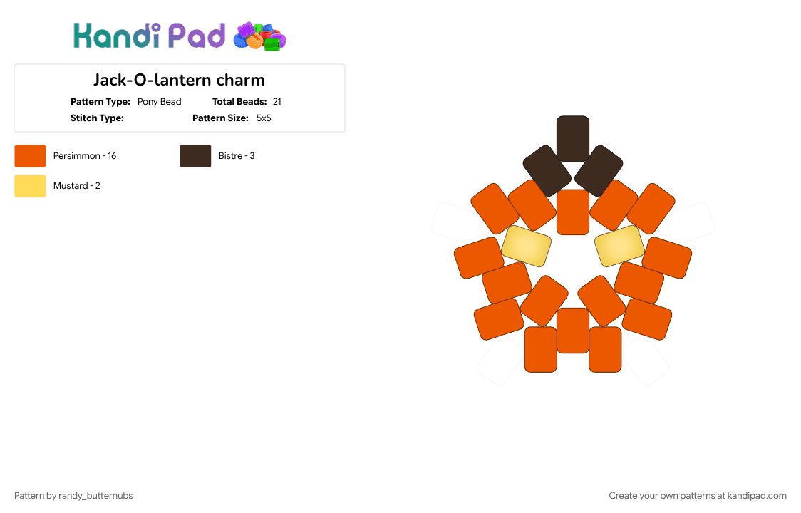Jack-O-lantern charm - Pony Bead Pattern by randy_butternubs on Kandi Pad - charm, halloween, jackolantern, orange, spooky