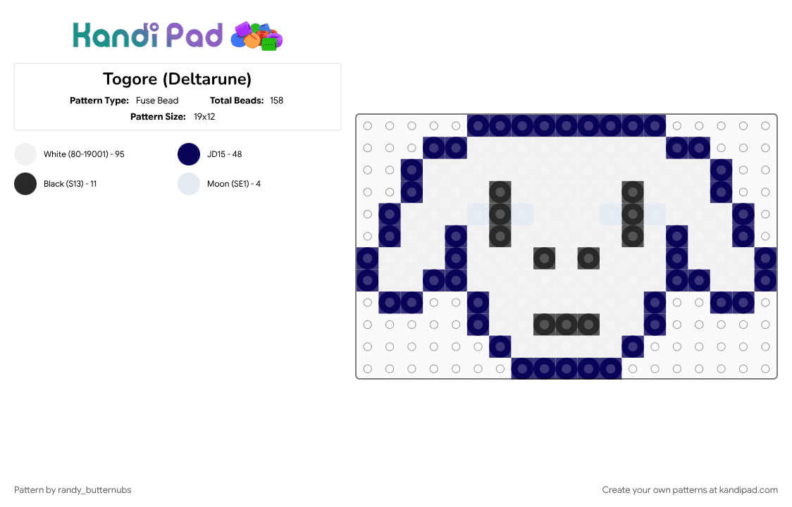 Togore (Deltarune) - Fuse Bead Pattern by randy_butternubs on Kandi Pad - character, deltarune, deltarune chapter 7, goat, head, purple, togore, video game, white