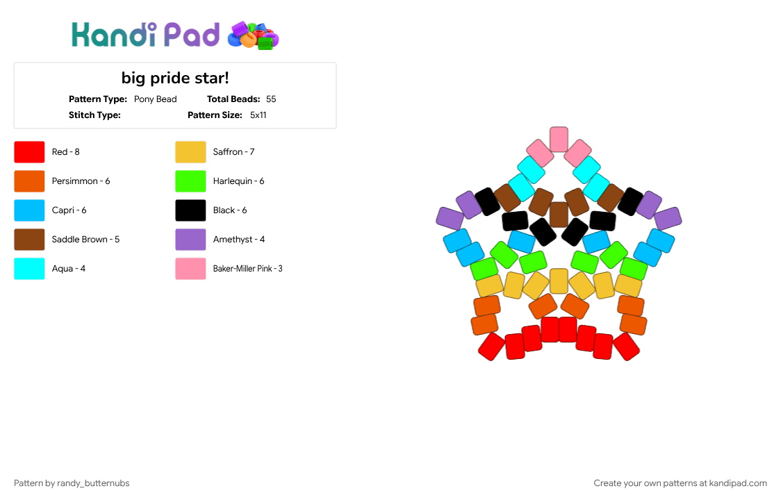 big pride star! - Pony Bead Pattern by randy_butternubs on Kandi Pad - bisexual, gay, lesbian, lgbtqia, light blue, pride, queer, red, trans, yellow