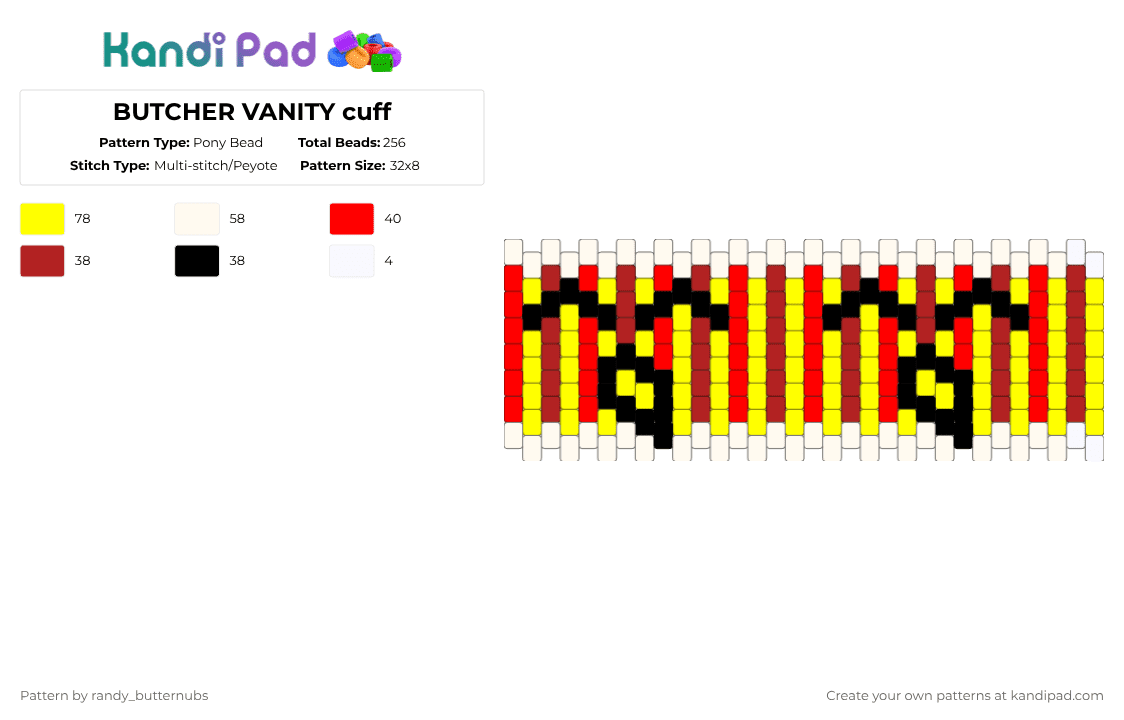 BUTCHER VANITY cuff - Pony Bead Pattern by randy_butternubs on Kandi Pad - red,yellow,music,food,butcher
