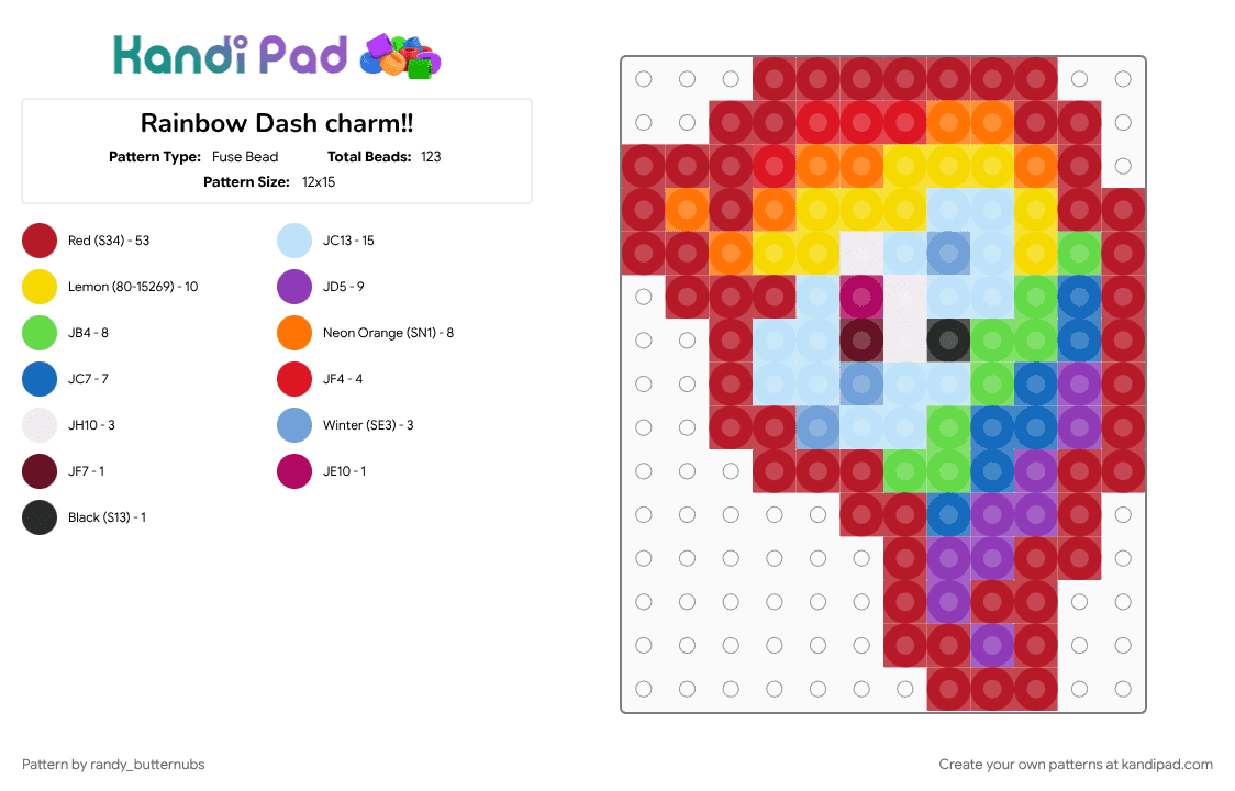 Rainbow Dash charm!! - Fuse Bead Pattern by randy_butternubs on Kandi Pad - character, friendship is magic, light blue, mlp, my little pony, red