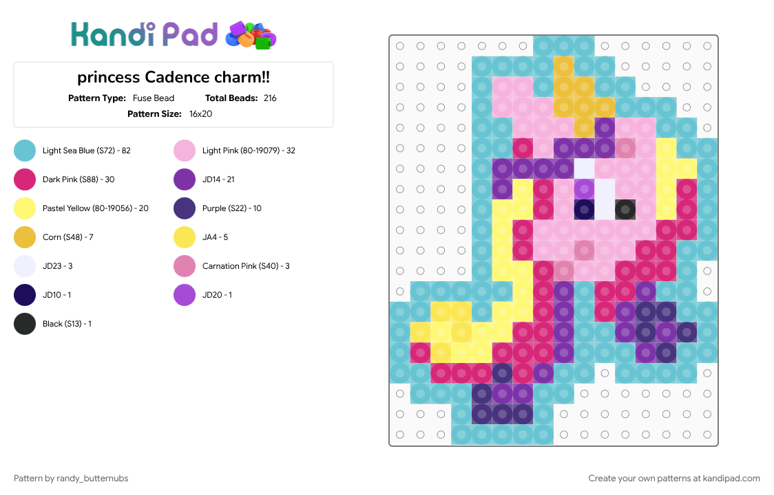 princess Cadence charm!! - Fuse Bead Pattern by randy_butternubs on Kandi Pad - friendship is magic, light blue, mlp, my little pony, pink, princess cadence