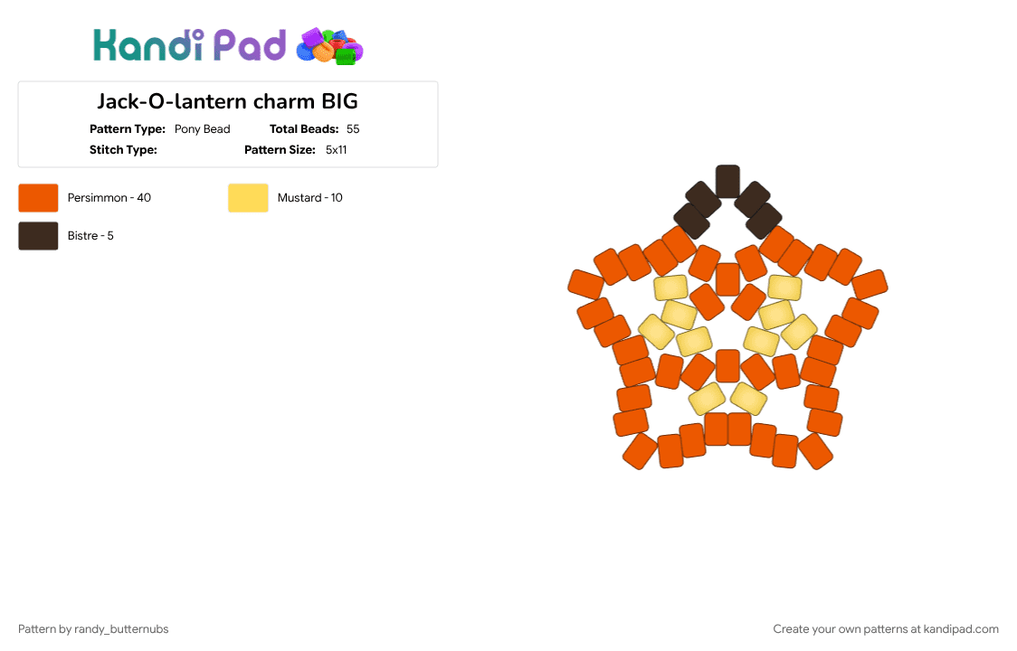 Jack-O-lantern charm BIG - Pony Bead Pattern by randy_butternubs on Kandi Pad - charm, halloween, holiday, jackolantern, orange