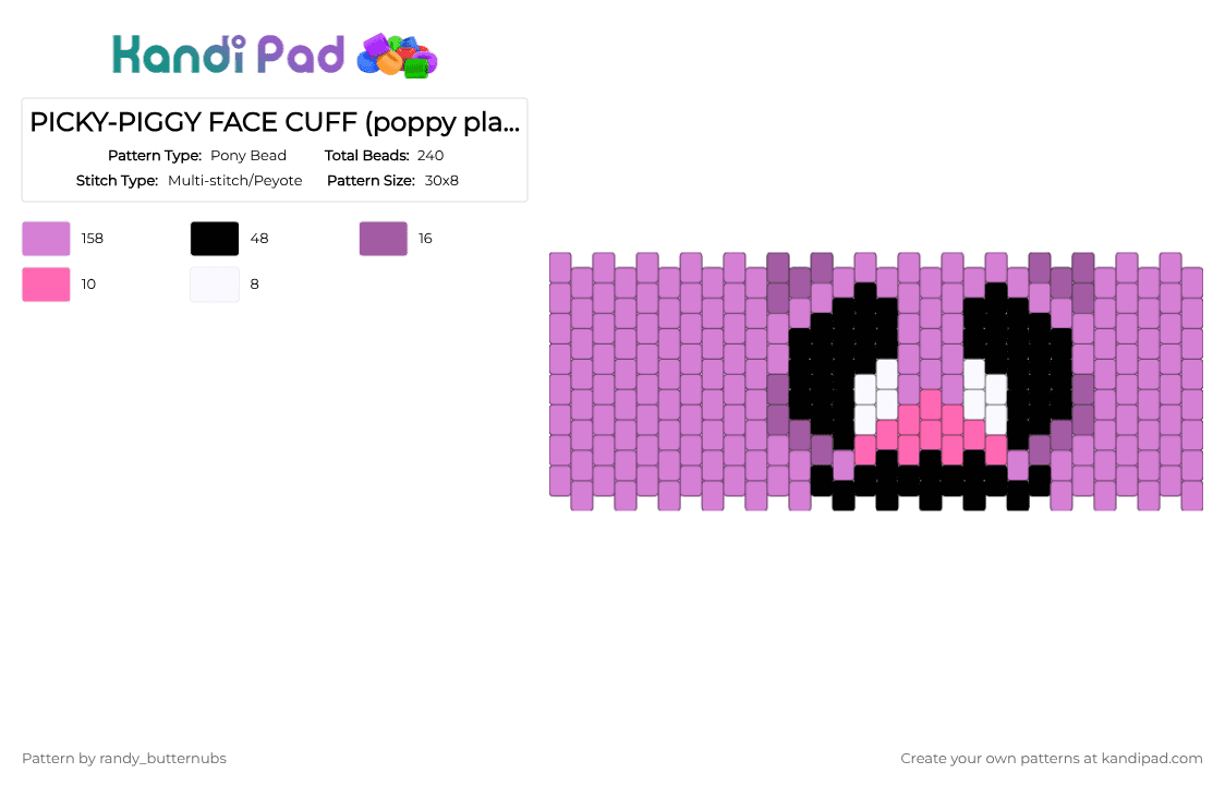 PICKY-PIGGY FACE CUFF (poppy playtime) - Pony Bead Pattern by randy_butternubs on Kandi Pad - pink