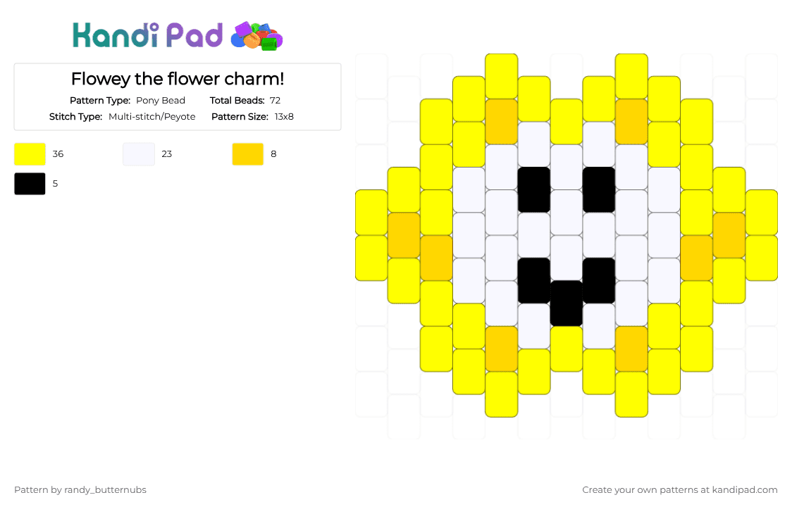 Flowey the flower charm! - Pony Bead Pattern by randy_butternubs on Kandi Pad - flower, flowey, undertale, video game, white, yellow
