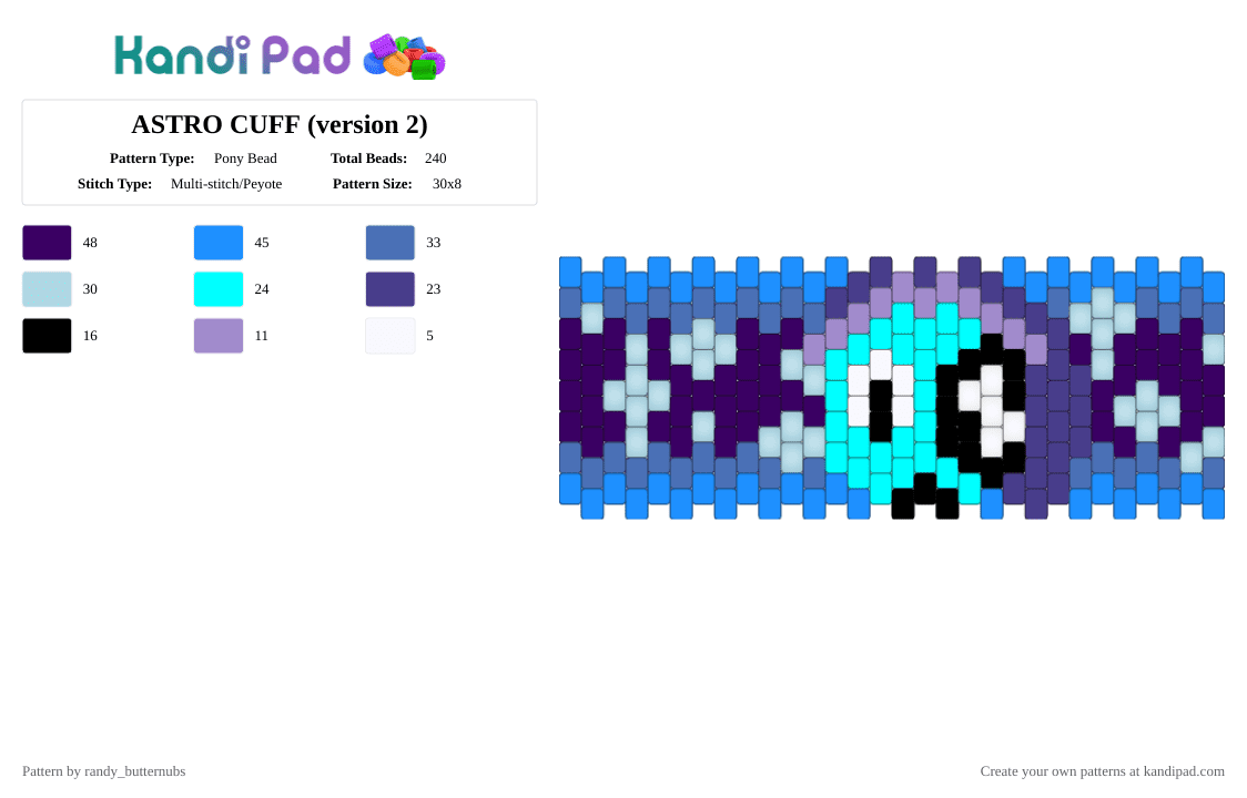 ASTRO CUFF (version 2) - Pony Bead Pattern by randy_butternubs on Kandi Pad - light blue,purple