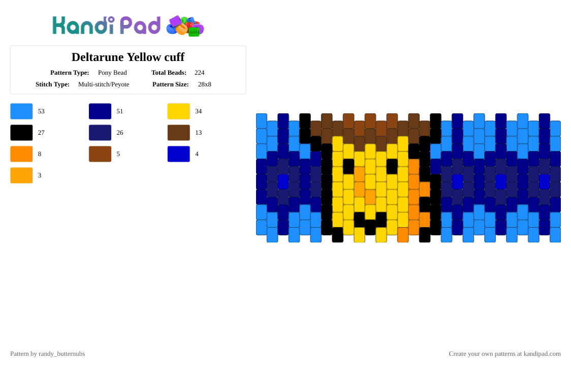 Deltarune Yellow cuff - Pony Bead Pattern by randy_butternubs on Kandi Pad - light blue,purple,yellow,blue,chapter 5