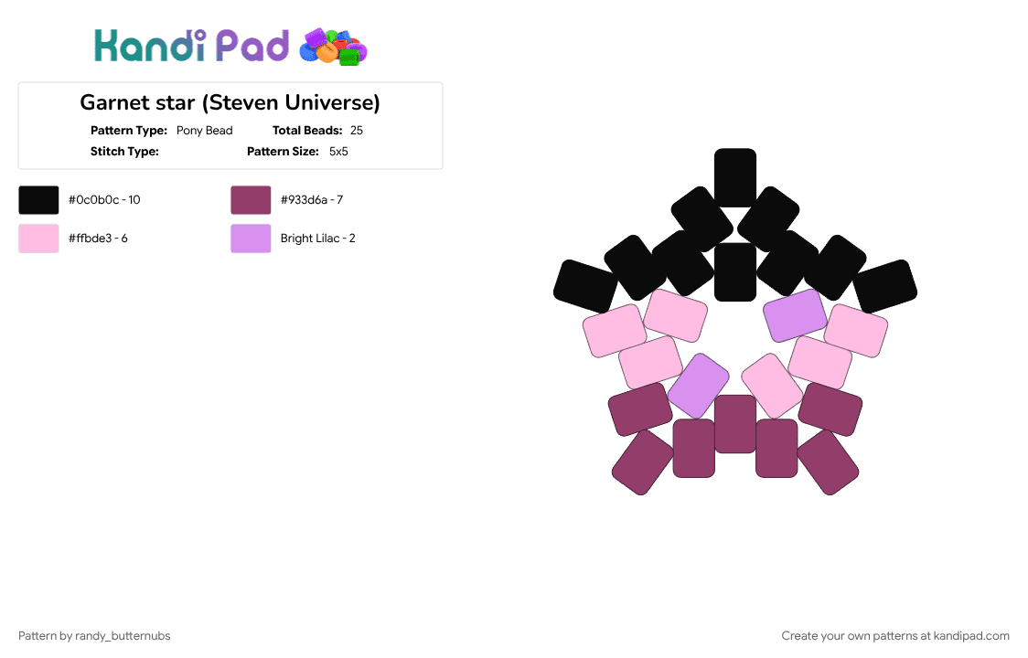 Garnet star (Steven Universe) - Pony Bead Pattern by randy_butternubs on Kandi Pad - black, character, garnet, gem, pink, steven universe, steven universe future, tv show