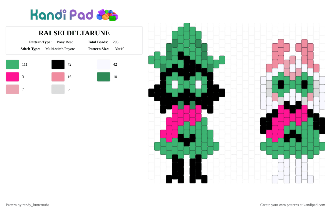 RALSEI DELTARUNE CHARM - Pony Bead Pattern by randy_butternubs on Kandi Pad - green,pink