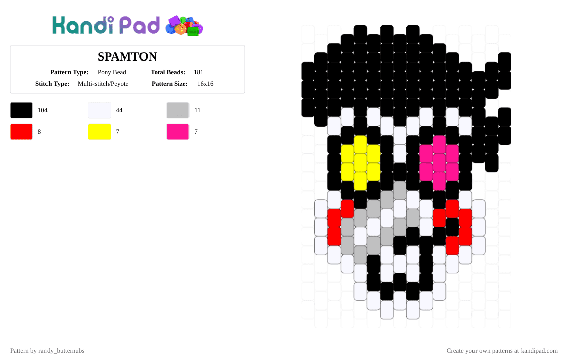 SPAMTON - Pony Bead Pattern by randy_butternubs on Kandi Pad - black,white,red,beige
