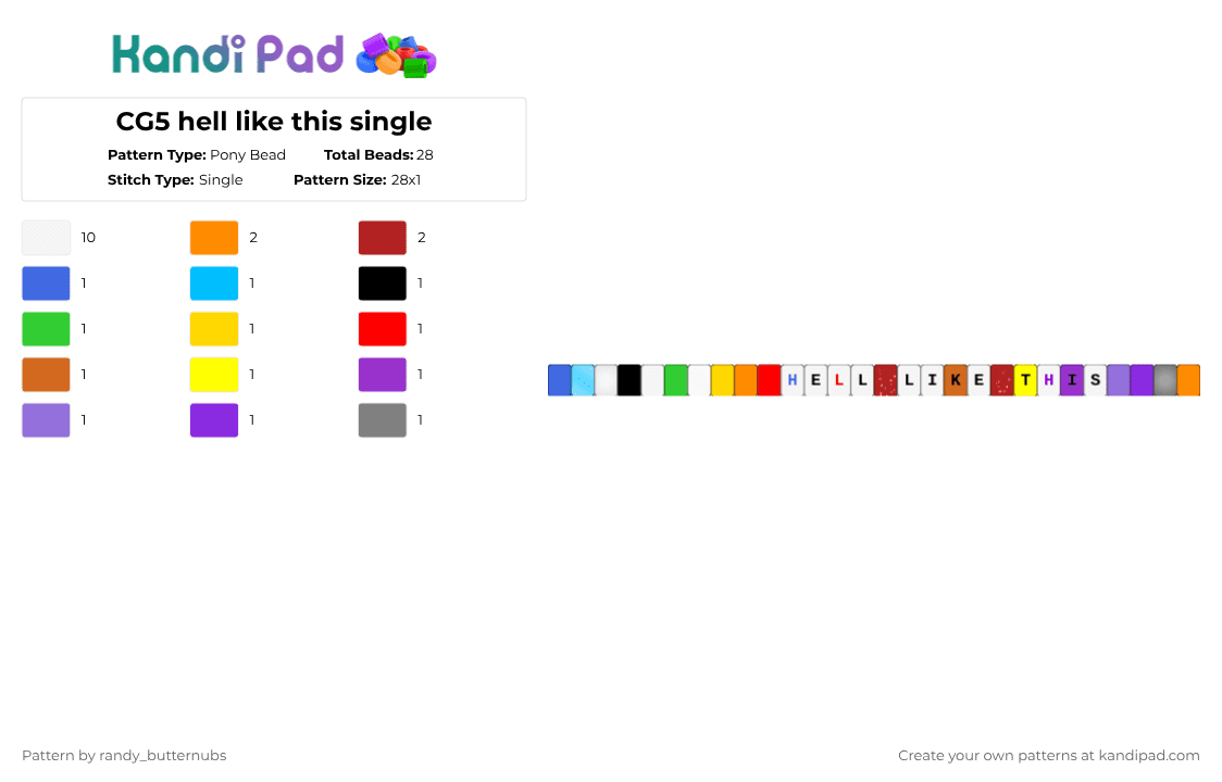 CG5 hell like this single - Pony Bead Pattern by randy_butternubs on Kandi Pad - white,orange,red,purple,colorful,music,cg5,poppyplaytime,poppy
