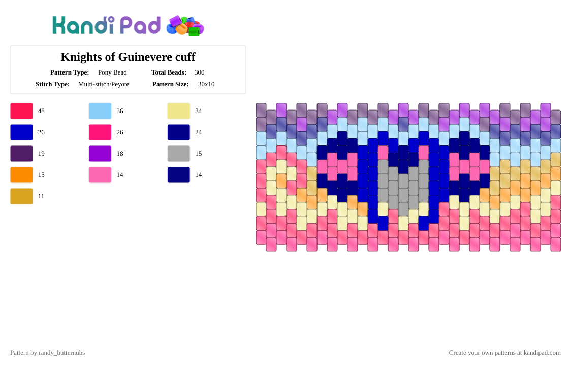 Knights of Guinevere cuff - Pony Bead Pattern by randy_butternubs on Kandi Pad - purple,pink,red