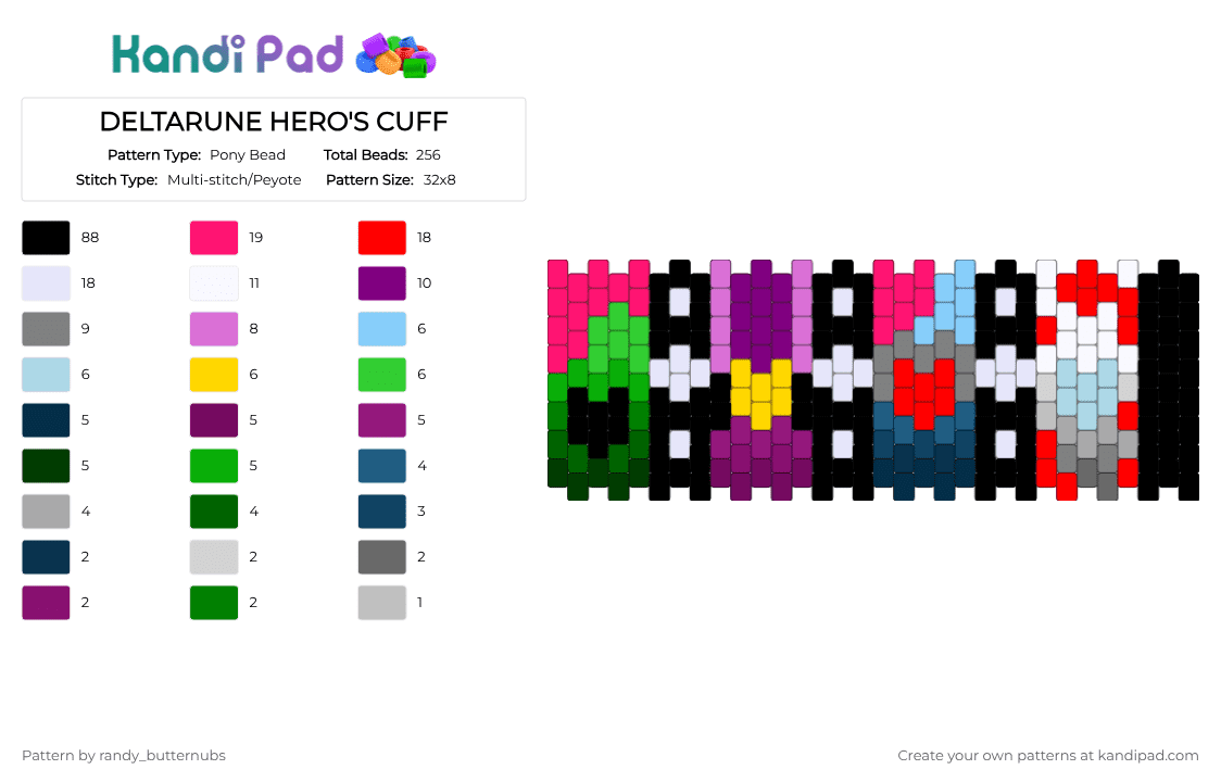 DELTARUNE HERO\'S CUFF - Pony Bead Pattern by randy_butternubs on Kandi Pad - red,pink,green